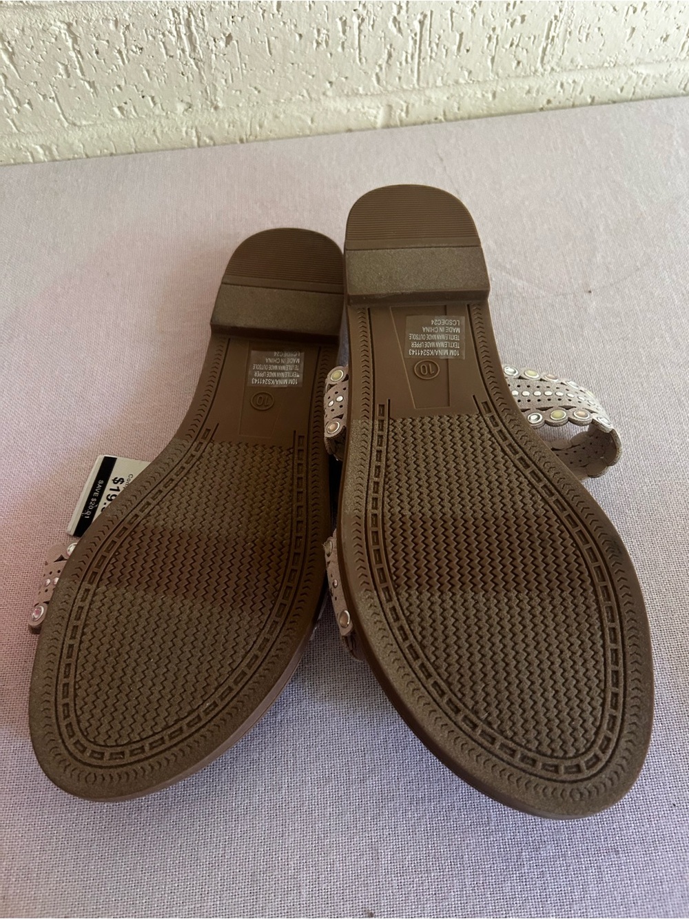 Kensie Tan Slide Sandals with Pearl & Stud Straps - Picture 3 of 6